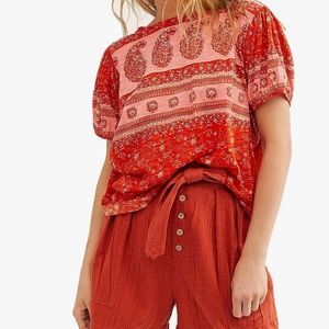 Free People Women's Orange Floral Paisley High Low Dress Printed T-shirt size S